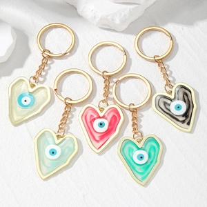 Heart Shaped Evil Eye Keychain Resin Marble Texture Drip Glue Gold Border Keyring Lucky Charm Hanging Ornament Jewelry For Unisex