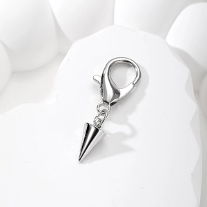 Polished silver alloy lobster clasp with minimalist cone rivet pendant on white stone