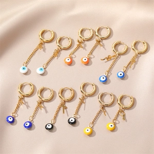 Stainless Steel Evil Eye Dangle Hoop Earrings For Women Gold Plated Enamel Cross Snake Star Charm Drop Earrings Bohemian Fashion Jewelry