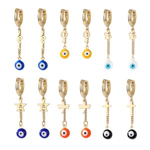 Gold stainless steel evil eye hoop earrings set with cross snake and star charms