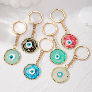 Vintage Round Evil Eye Keychain For Women Men Alloy Resin Marble Pattern Epoxy Pendant Lucky Protection Bag Charm Jewelry Accessory