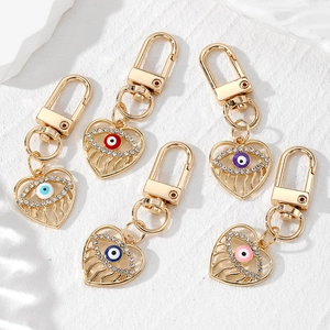 Hollow Heart Evil Eye Keychain Gold Alloy Rhinestone Enamel Pendant For Women Bag Hanging Ornament Fashion Jewelry Accessory