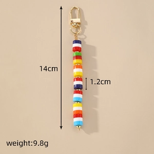 Vintage bohemian evil eye keychain with multi-color striped resin beads and lobster clasp