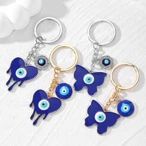 Porte-clés Mauvais Œil Cœur Fondant Papillon Alliage Émail Strass Nazar Anneau de Clé Accessoire Décoratif Quotidien Cadeau