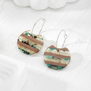 Vintage wood and resin geometric drop earrings with gold foil and turquoise stone