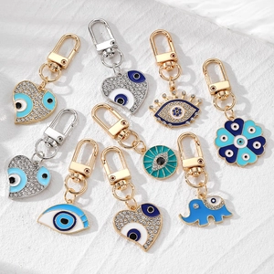 Ethnic Evil Eye Heart Elephant Flower Keychain Alloy Rhinestone Enamel Drip Oil Pendant Creative Bag Charm Fashion Jewelry Hanging Gift