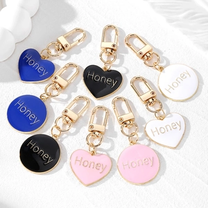 Emaille Legierung Herz Rund Schlüsselanhänger Mit Honey Buchstaben Gold Metall Tasche Anhänger Für Damen Pärchen Schmuck Geschenk