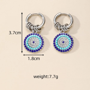 Orecchini a cerchio Malocchio in argento con strass blu, altezza 3,7 cm e larghezza 1,8 cm