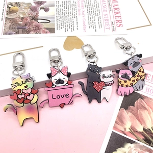 Porte-clés en Acrylique Chat Chien Cœur Mignon Pendentif de Sac Chaton Carlin Avec Fermoir Mousqueton en Alliage Bijoux de Mode