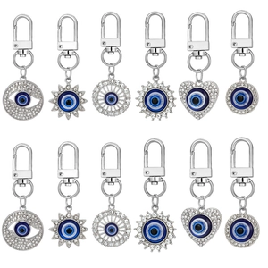 Evil Eye Keychains Alloy Rhinestone Geometric Round Heart Sun Pendant Key Ring Bohemian Jewelry Accessoires For Women Men