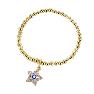 Vintage evil eye star pendant bracelet with golden beads and crystal accents