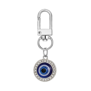 Geometric silver alloy Evil Eye keychain set with sparkling crystals and lobster clasp