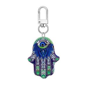12-piece Hamsa hand acrylic keychain set with tribal mandala and evil eye pattern