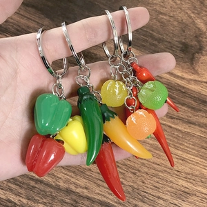 Handheld realistic resin vegetable and fruit keychains with vibrant glossy finish