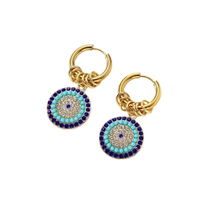 Orecchini a cerchio punk evil eye dorati con strass blu in stile retrò hip-hop