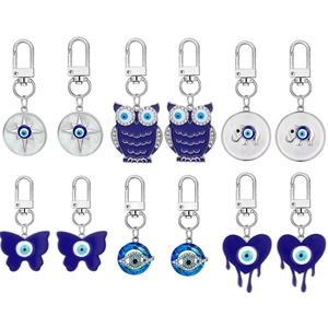 Evil Eye Keychain Set Alloy Rhinestone Owl Butterfly Elephant Heart Pendants Nazar Amulet Protection Keyrings Jewelry Gift Set