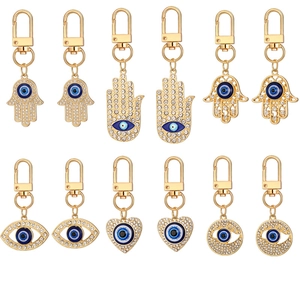 Boho Evil Eye Hamsa Hand Keychain Set Gold Plated Alloy Rhinestone Heart Geometric Eye Bag Pendant Fashion Jewelry For Women