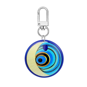 Set of 12 tribal evil eye acrylic keychains with silver metal carabiner and swivel rings