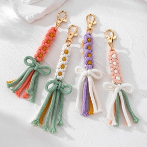 Portachiavi a Forma di Margherita in Cotone Tessuto a Mano Con Fiocco e Nappina Accessori Per Borse Donna Regalo Creativo