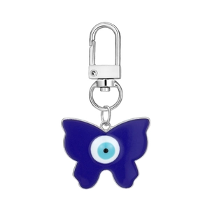 Blue Evil Eye butterfly keychain set with silver alloy plating and boho enamel pendant