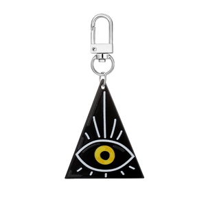 Ethnic tribal style triangle evil eye acrylic keychain with silver metal clasp