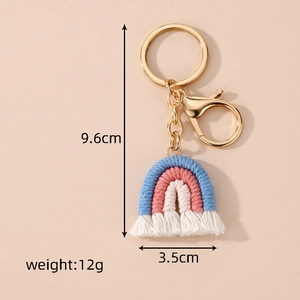 Porte-clés arc-en-ciel fait main en coton tissé avec glands et fermoir doré durable