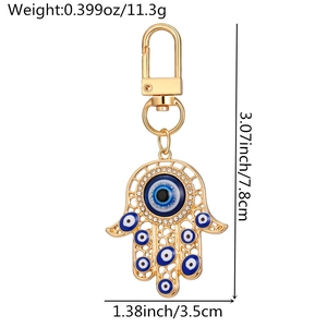 Dimensions détaillées et poids du porte-clés doré Main de Hamsa et Œil Mauvais