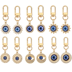 Variety Evil Eye Alloy Keychains Women Men Gold Rhinestone Turkish Evil Eye Charms Metal Keyring Pendant