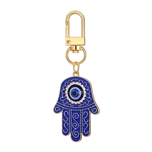Lot de 12 porte-clés main de Fatima avec œil bleu émaillé et cristaux étincelants