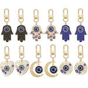 Porte-clés Ethniques en Alliage Mauvais Œil Main de Fatma Lune Cœur Pendentifs Strass Femme Bijoux Vintage Protection