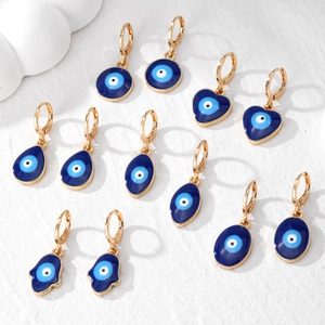 Boucles d'Oreilles Créoles en Alliage Émail Mauvais Œil Cœur Main de Fatima Nazar Protection Charme Bijoux pour Femmes Cadeau
