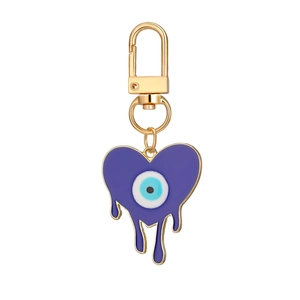 Lot de 12 pendentifs cœur œil protecteur avec effet lave violette sur porte-clés dorés