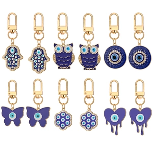 Porte-clés Œil Maléfique Alliage Doré Émail Main de Fatma Hibou Papillon Cœur Pendentif Anneau de Clé Bijoux de Mode pour Femme