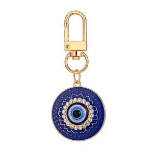 Porte-clés œil bleu avec fermoir mousqueton doré et strass en cristal scintillants