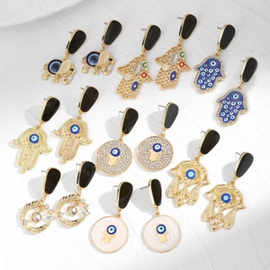 Boucles d'Oreilles Pendantes Main De Fatma Mauvais Œil Alliage Émail Vintage Strass Style Ethnique Bohème Bijoux Femme Fête Mariage