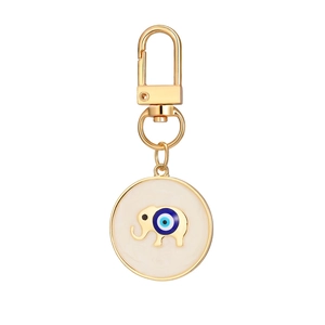 12Pcs evil eye elephant keychain set with gold plated alloy and white enamel charms