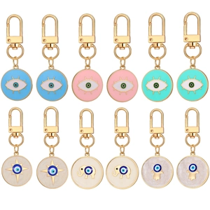 12Pcs Evil Eye Keychain Set Alloy Elephant Hamsa Hand Pendant Drip Oil Enamel Vintage Gold Color Bag Charms Jewelry Gift