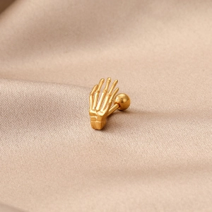 Pendiente de mano de esqueleto de acero inoxidable dorado para hombre estilo hip hop