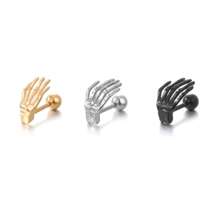 Pendientes de mano esqueleto calavera en acero inoxidable oro plata y negro