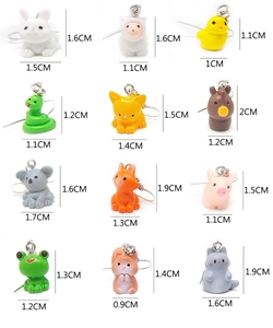Tabla de tallas detallada para 12 pendientes de animales incluyendo conejo y gato