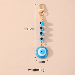 Blue Evil Eye keychain detailed dimensions 13.8cm length with golden lobster clasp