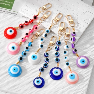Handmade Evil Eye Beaded Keychain Resin Geometric Round Pendant Ornament Hanging Bag Accessory For Women Ethnic Retro Style