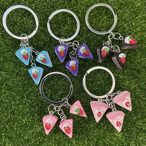 Creative Simulation Strawberry Layer Cake Keychain Resin Dessert Bag Pendant Accessory For Women Kids Gift