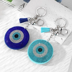 Evil Eye Rhinestone Keychain With Tassel Leatherette Bag Pendant Alloy Bell Fashion Key Ring For Women Jewelry Gift