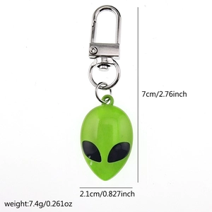 Dimensioni dettagliate del portachiavi alieno UFO verde con chiusura in argento