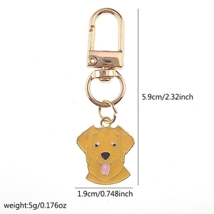 Dimensions du porte-clés Golden Retriever en émail avec mousqueton doré et anneau