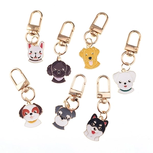 Porte-clés en Alliage Émaillé Tête de Chien Dessin Animé Bouledogue Français Teddy Golden Retriever Pendentif de Sac Décor