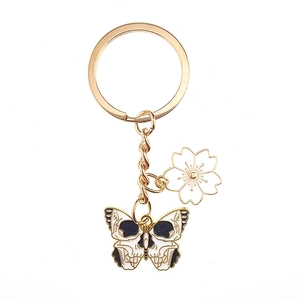 Cute cherry blossom and gothic skull butterfly alloy keychain for bags and keys