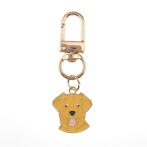 Détail d'un porte-clés Golden Retriever en émail avec fermoir sur fond blanc