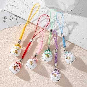 Japanese Style Lucky Cat Maneki-Neko Bell Charm Phone Lanyard Bag Pendant Metal Craft Fortune Kitty Hanging Decoration Gift
